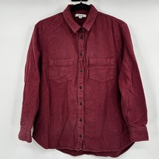 Madewell Womens Medium Burgundy Oversized Flannel Button Down Shirt Shacket picture