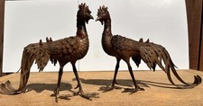 Pair Of Large Meiji Era 1868-1912 Japanese Bronze Art Phoenix 12” X 15” (As Is) picture