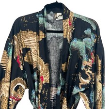 Smithsonian Institute Sz XL* Japanese Yukata Robe Dragon Black Japan Made Duster picture