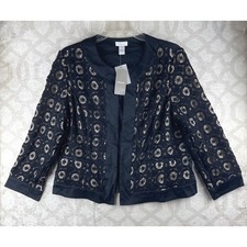 Chico's Modern Lace Jacket Open Front Women 1 Medium Black NWT Embroidered picture