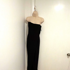 BCBGMAXAZRIA Black One Shoulder  Maxi over mini skirt Dress Silk Chiffon Lined 6 picture