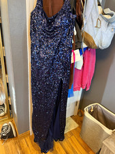 Blue Sequin Formal prom Dress Lace-Up Back Sleeveless Size 14 altered. Has tags picture