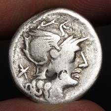 Roma Head Denarius 134BC Ancient Roman Republic Silver Coin Tiberius Minucius picture