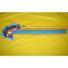 VTG 80s Single Stitch T-Shirt Bass Takes Fishing Lure Mens M Yellow Screen 1980 picture