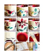 Folk Art Wooden  Stave Bucket Hand Signed Vintage 1940s-50s picture