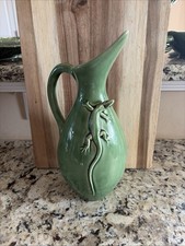 Vintage Bordallo Pinheiro Ceramic Lizard Green Pitcher 12