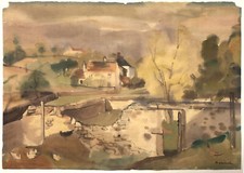 PAINTING Watercolor ~ GERMAN EXPRESSIONIST ~ 1920s Landscape LISTED ARTIST picture