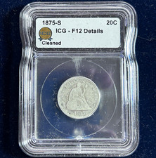 1875-S US 20C Twenty Cent Piece  ICG F12 Details Cleaned picture