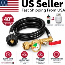 1LB To 20LB Propane Refill Adapter Extension Hose With Gauge On-Off Control 40'' picture