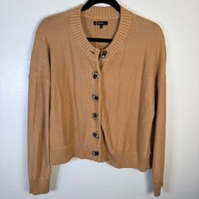 New Quince Women's M 100% Organic Cotton Cropped Cardigan Camel Brown picture