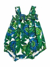 Janie and Jack Floral Bubble Romper Baby Girl Green Blue Smocked One-Piece picture