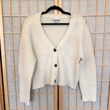 Ganni Women's White and Cream Cardigan. Size Large Coastal Grandma picture