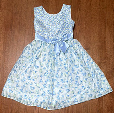 Jona Michelle Girls 10 Blue/White Floral A-Line Sleeveless Bow Lined Dress picture