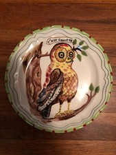 Anthropologie Nathalie Lete Owl Ceramic Plate 8” C’est Chouette Green White picture