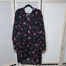 A New Day Womens Black Pink Floral V-Neck Long Sleeve Mini Dress 2X NWT picture