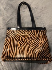 Saks Fifth Ave Faux Tiger Print Purse Tote Pocketbook. Pre-Owned Excellent picture