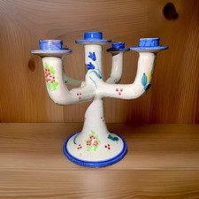 Vintage Solimene Vietri Candelabra 4-Arm Italian Pottery Hand Painted Chicken Ma picture