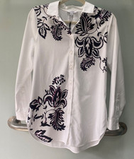 New Chico's No Iron Floral Stretch Tunic Button Down White Black Size 00 US 2 picture