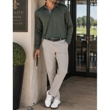 Maelreg Mens 4XL Performance Long Sleeve Polo Shirt Olive Green UPF 30 Stretch picture