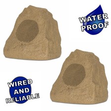 Theater Solutions Weatherproof Outdoor Sandstone Rock 2 Speaker Set Yard Pool picture