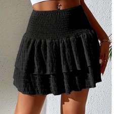 Witchy Whimsygoth Vampy Dark Fairy Black Stretch Ruffle Mini Short Tiered Skirt picture