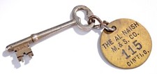 Vintage Al Naish M&S Co. Skeleton Key with Brass Advertising Fob Cincinnati, OH picture