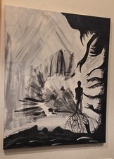 Original Black & White Surreal Painting 16x20 – Dark Wall Art picture