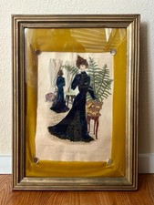 RARE 1899 La Moda Elegante Ilustrada Shadow Box w/ Fabric Fashion Dresses Large picture