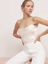 NWT Reformation Aida Top Ivory Satin Strapless Corset Top Size 8 Made In USA picture