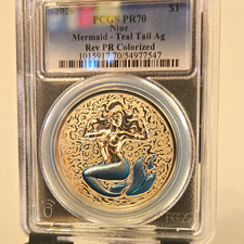 Niue 2026 Mermaid Teal Tail 1oz .9999 Silver Proof PCGS PR70 Colorized picture