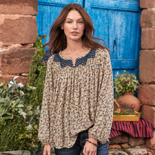 X-LARGE Sundance Embroidered Floral Printed Long Sleeve Blouse NWOT picture