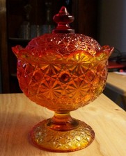 Fenton Daisy & Button Red Compote Lidded Candy Dish Glows picture
