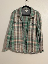 LL Bean 1912 Heritage Plaid Flannel Overshirt Shacket Womens XL Teal Pink picture