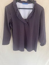 J.McLaughlin Top XL Catalina Knit Geometric Ruffle V-Neck Preppy Resort Blouse picture