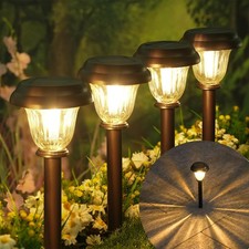 8 Pack Solar Lights Outdoor, Stainless Steel Glass Solar Pathway Lights, Auto… picture