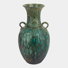 Door Studio Art Pottery Raku Fired Turquoise Green Double Loop Handle Vase picture