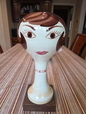 VTG MCM 1960s STANGL Wig Hat Mannequin Ceramic Sculpture Stand - Brunette Lady picture