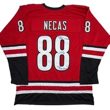Autographed/Signed Martin Necas Carolina Red Hockey Jersey Beckett BAS COA picture