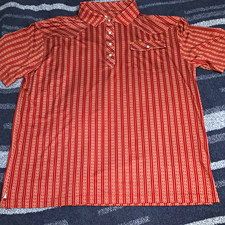 Iron Oak Men's XL Red Striped Short Sleeve Polo Shirt w/ Pockets Collared picture
