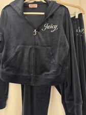Juicy Couture Women’s  Velour 2pc Tracksuit Hoodie Pants Zip Pockets XL picture