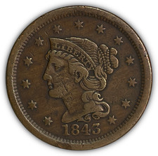 1843 Mature Head N-5 Braided Hair Large Cent Extremely Fine XF Coin #10860 picture