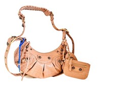 NEW Balenciaga Le Cagole Calfskin Crocodile Emboss Shoulder Bag XS Nude$2750 NWT picture