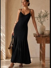 Express Maxi Dress Smocked Black Ribbed Strappy Sleeveless, Sz Small picture
