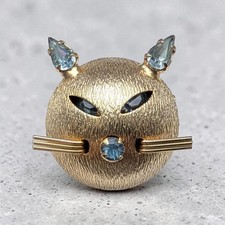 Vintage  Signed Joseph Warner Gold Tone Cat Brooch Pin With Rhinestone Accents picture