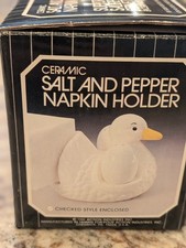 Vintage Ceramic Duck Salt and Pepper Napkin Holder Cottagecore Farmhouse Country picture