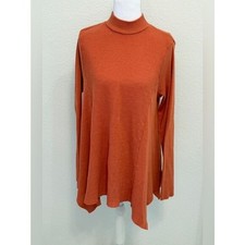 T.La Anthropologie Rust Orange Waffle Knit Mock Neck Sharkbite Hem Top Small picture