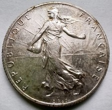 1918 France 2 Francs Sower Silver Coin Better Grade UNC Details picture