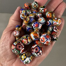 Vintage Millefiori Glass Bead Necklace Venetian Style Graduated 16mm 28