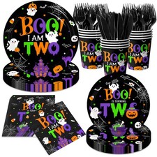 Halloween Ghost Party Supplies Boo I'm Two Plates and Napkins Tableware Black picture