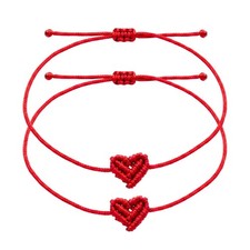 2Pc Handmade Red Heart Braided String Bracelet Good Luck Fortune Protection Gift picture